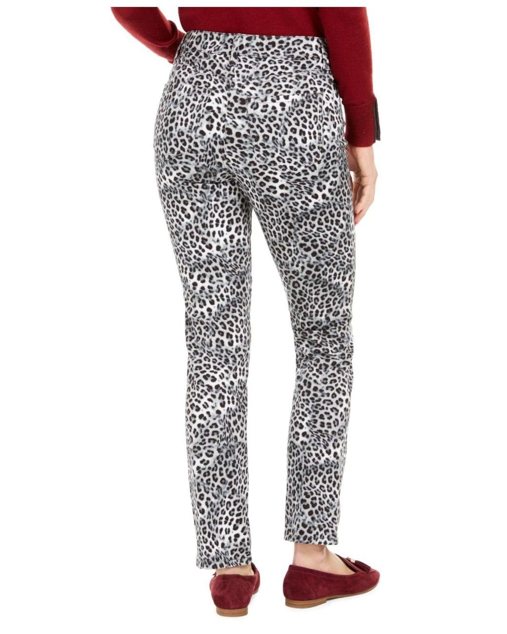 Calça jeans feminina Lexington com estampa animal, perna reta, branca, tamanho 14, da Charter Club