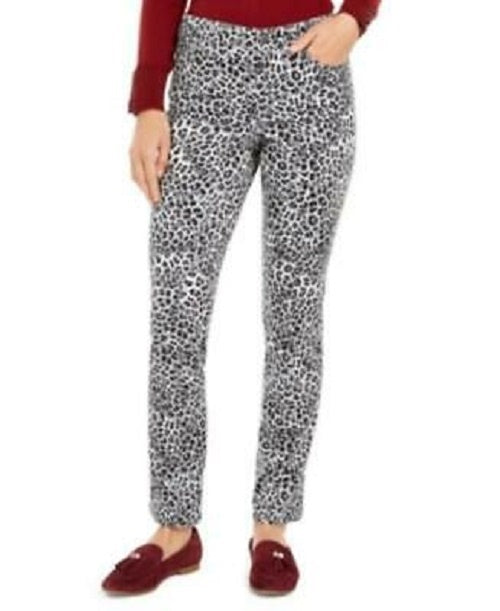 Calça jeans feminina Lexington com estampa animal, perna reta, branca, tamanho 6, Charter Club