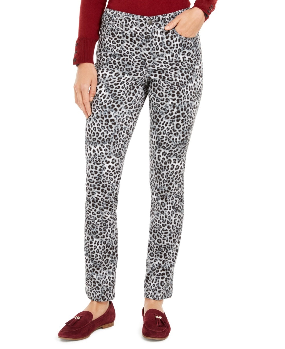 Calça jeans feminina Lexington com estampa animal, perna reta, branca, tamanho 8