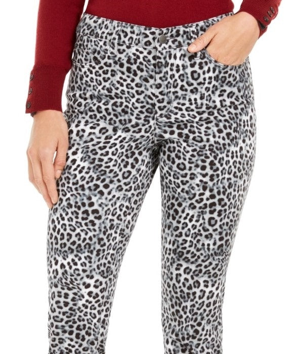Calça jeans feminina Lexington com estampa animal, perna reta, branca, tamanho 8
