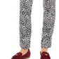 Calça jeans feminina Lexington com estampa animal, perna reta, branca, tamanho 8