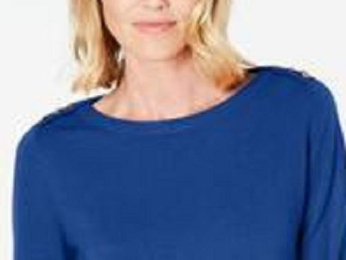 Karen Scott Suéter Feminino com Botões nos Ombros Azul Tamanho XX-G