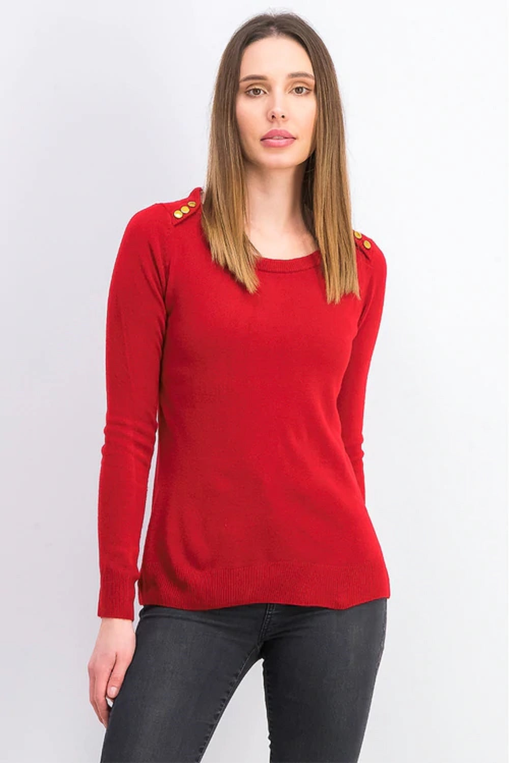Karen Scott Suéter Feminino com Botões no Ombro Vermelho Tamanho Médio