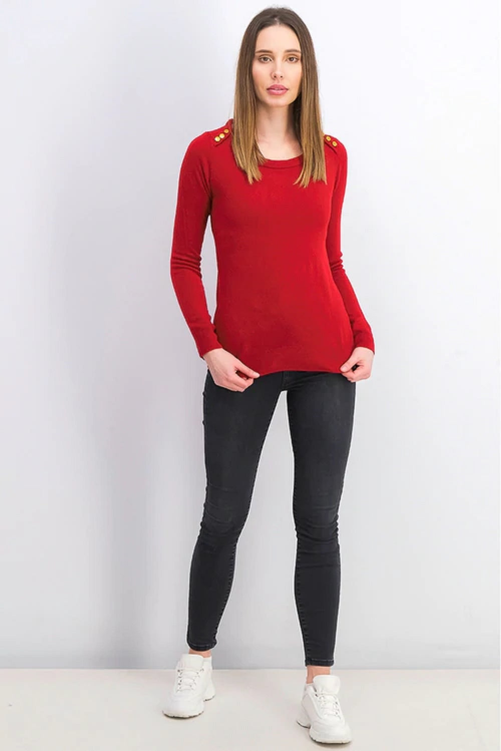 Karen Scott Suéter Feminino com Botões no Ombro Vermelho Tamanho Médio
