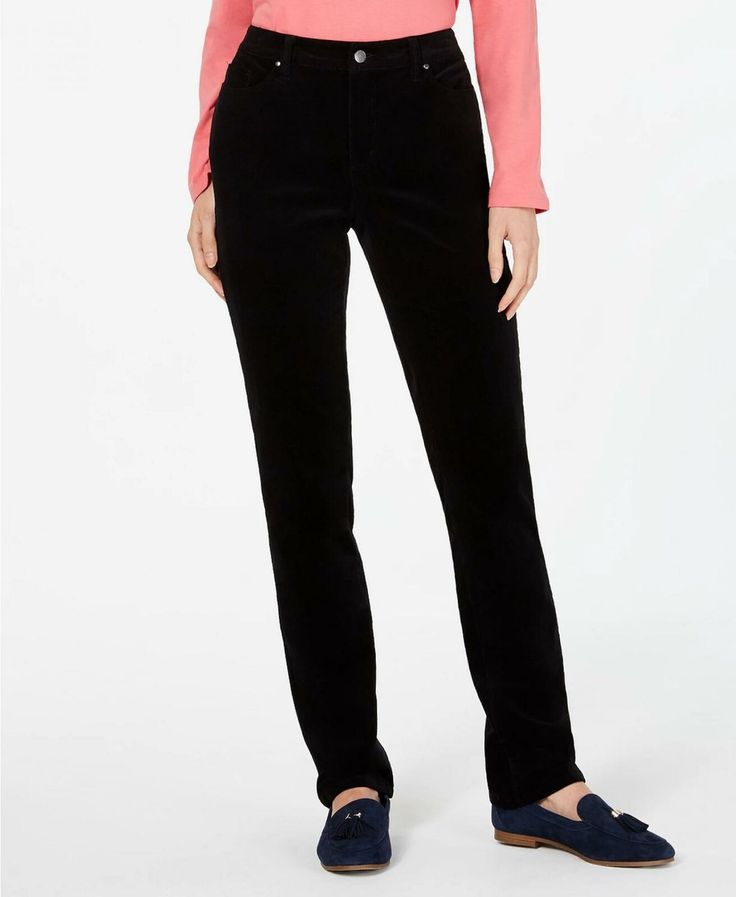 Calças de veludo cotelê Lexington Tummy Control femininas Charter Club, pretas, tamanho 16