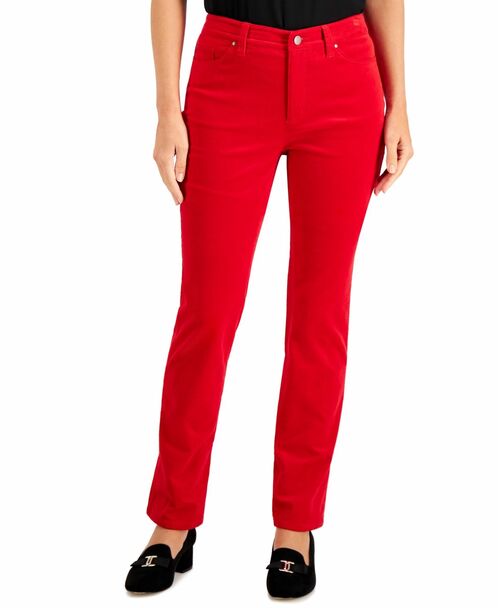 Calça de controle de barriga feminina Lexington Corduroy, vermelha, tamanho 12, Charter Club