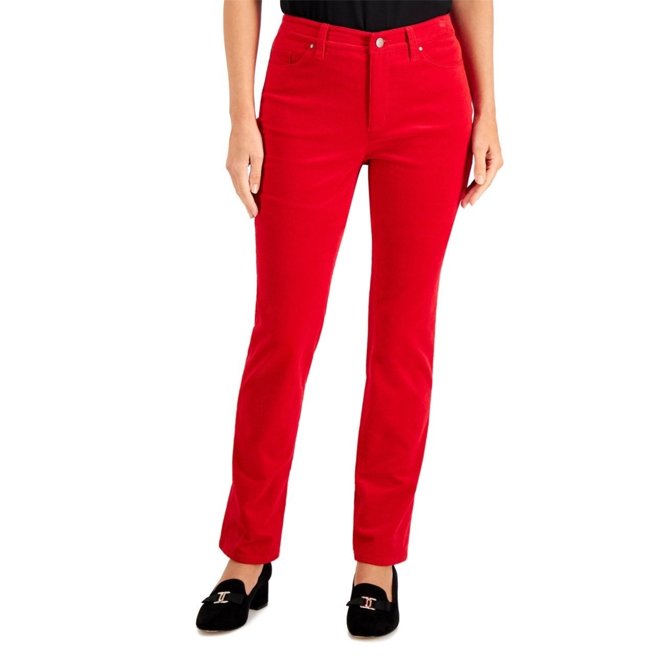 Calça de veludo cotelê feminina Charter Club Petite Lexington com perna reta, vermelho brilhante, tamanho 16 P