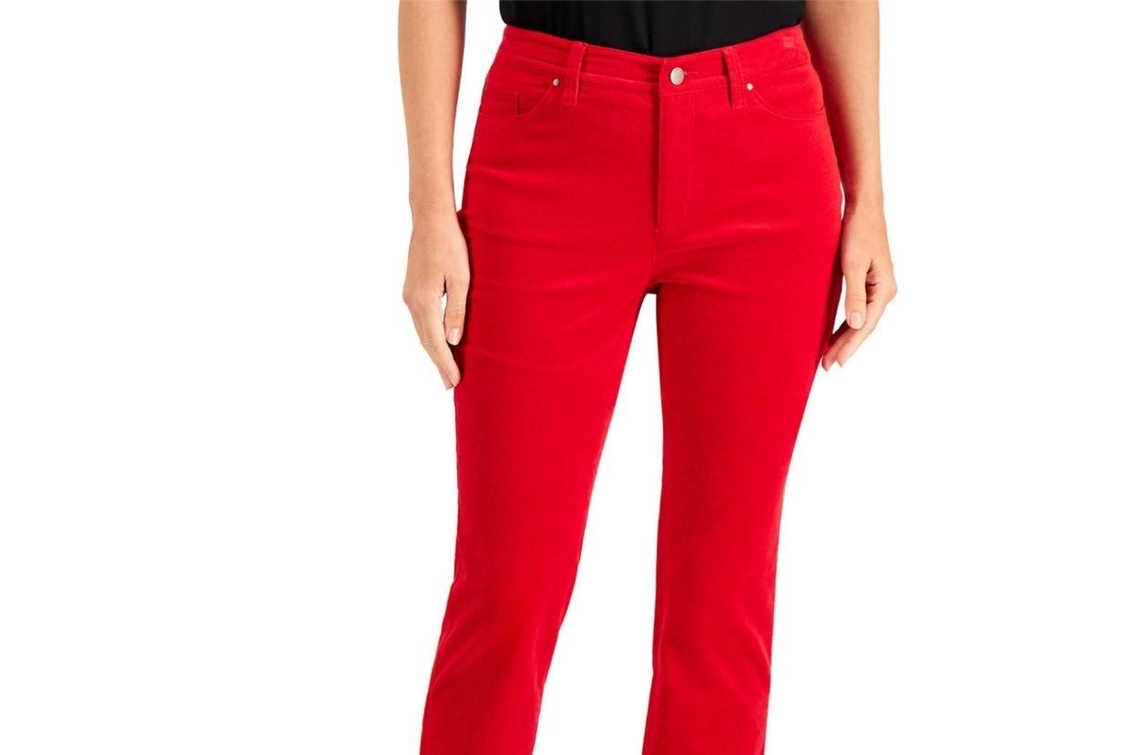 Calça de veludo cotelê feminina Charter Club Petite Lexington com perna reta, vermelho brilhante, tamanho 16 P