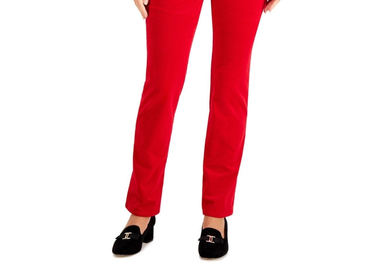 Calça de veludo cotelê feminina Charter Club Petite Lexington com perna reta, vermelho brilhante, tamanho 16 P