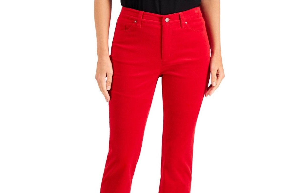 Calça de veludo cotelê feminina Charter Club Petite Lexington com perna reta, vermelho brilhante, tamanho 4 P