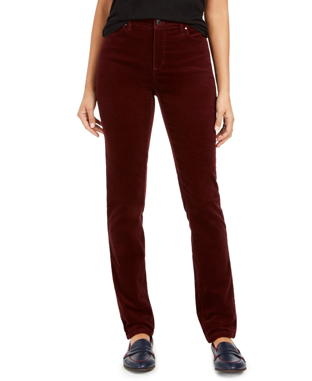 Calça de veludo cotelê feminina Lexington com perna reta, vermelho brilhante, tamanho 2 pequeno