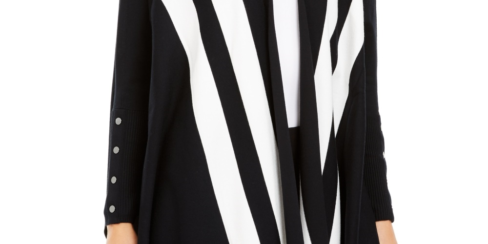 Cardigan feminino Alfani listrado com frente aberta, preto, tamanho pequeno, grande