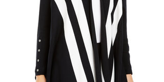 Cardigan feminino Alfani listrado com frente aberta, preto, tamanho pequeno, grande