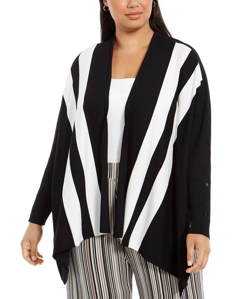 Cardigan feminino Alfani listrado com frente aberta, preto, tamanho pequeno, extragrande