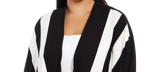 Cardigan feminino Alfani listrado com frente aberta, preto, tamanho pequeno, extragrande