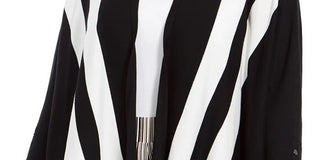 Cardigan feminino Alfani listrado com frente aberta, preto, tamanho pequeno, extragrande