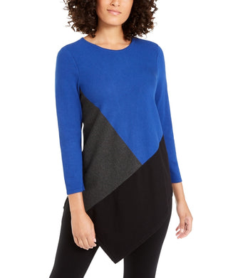 Suéter feminino Alfani assimétrico com blocos de cores azul tamanho XX-G