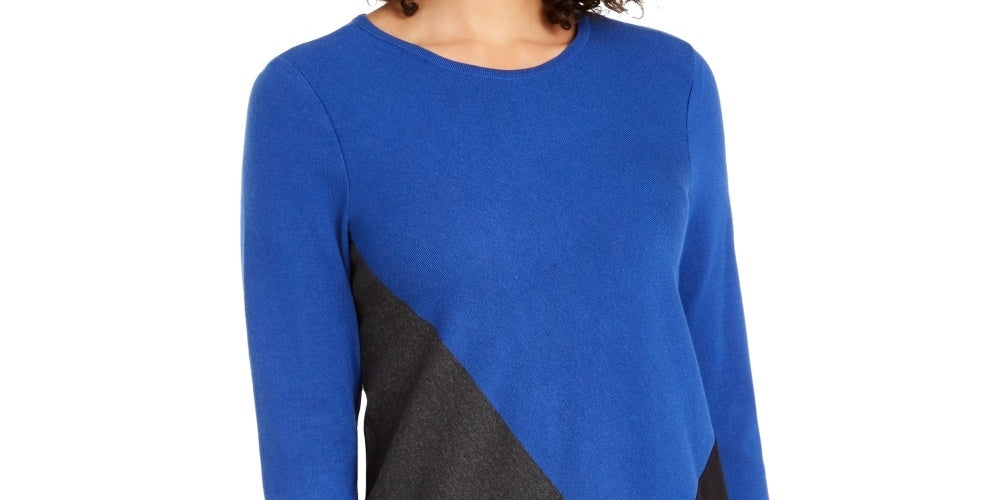 Suéter feminino Alfani assimétrico com blocos de cores azul tamanho XX-G