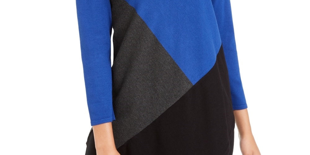 Suéter feminino Alfani assimétrico com blocos de cores azul tamanho XX-G