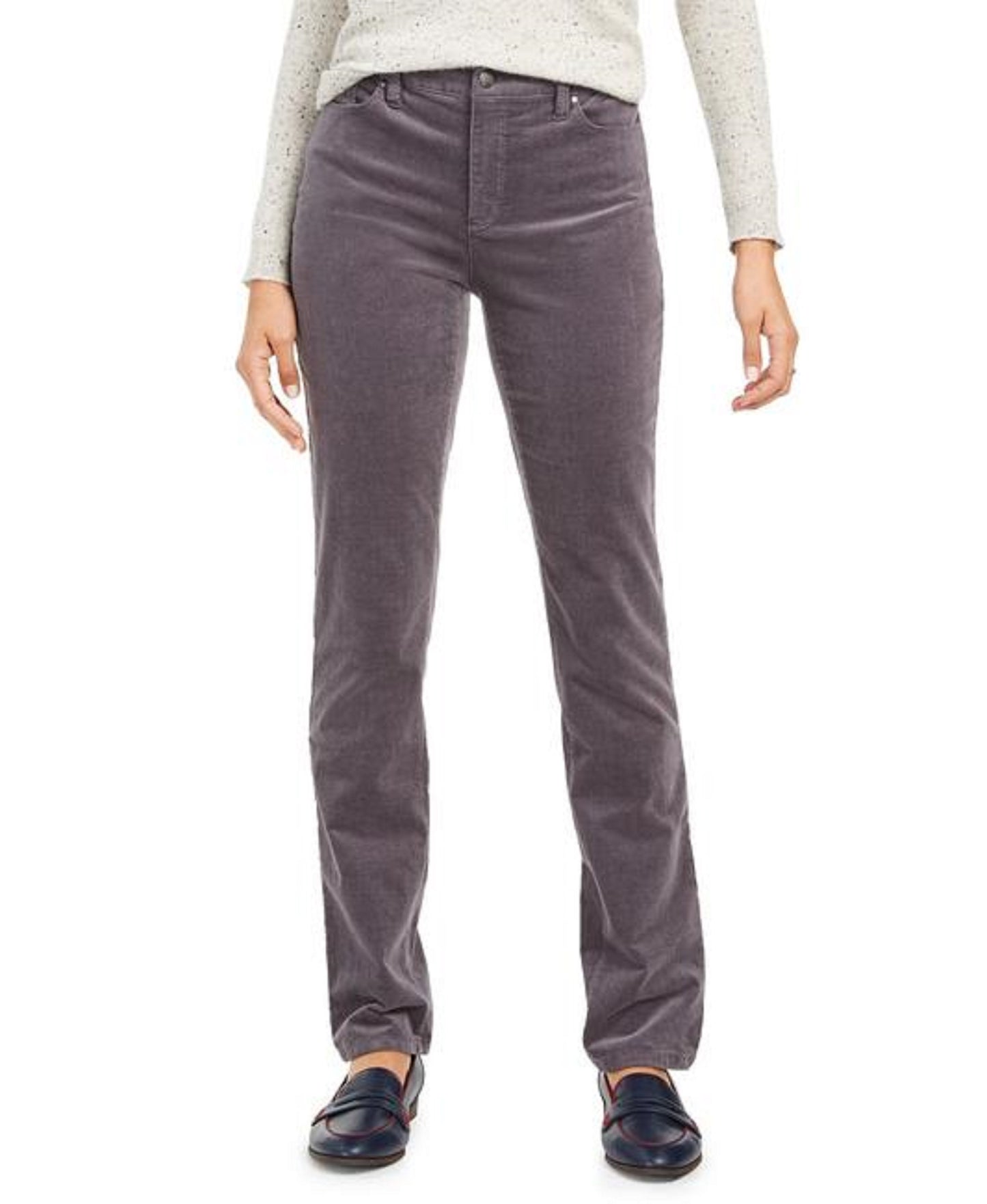 Calça de veludo cotelê feminina Charter Club Petite Lexington Tummy-Control cinza escuro tamanho 14X4
