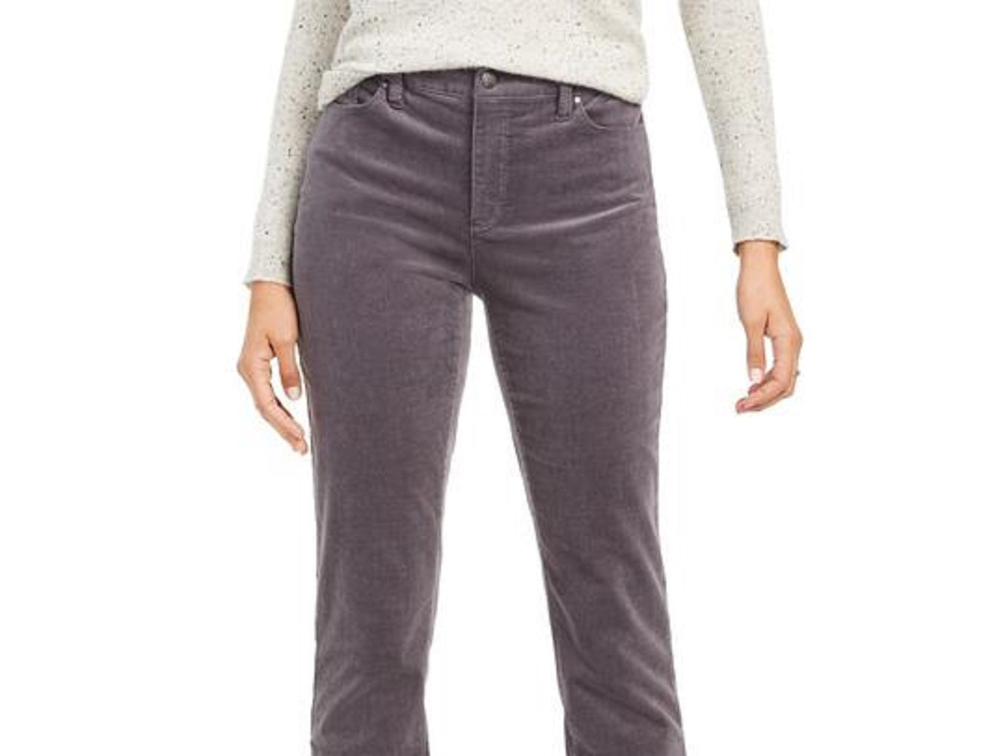 Calça de veludo cotelê feminina Charter Club Petite Lexington Tummy-Control cinza escuro tamanho 14X4