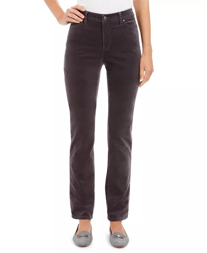 Calça jeans feminina Charter Club Lexington Velveteen com controle de barriga, perna reta, cinza escuro, tamanho 4
