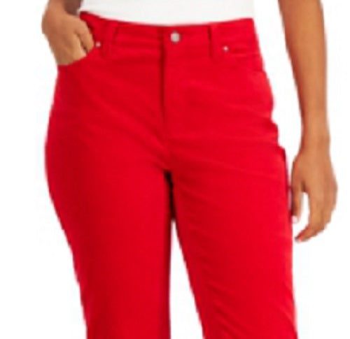 Calça jeans feminina Charter Club Lexington Velveteen com controle de barriga, perna reta, vermelha, tamanho 4