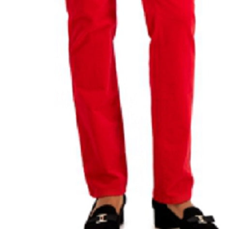 Calça jeans feminina Charter Club Lexington Velveteen com controle de barriga, perna reta, vermelha, tamanho 4