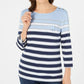 Karen Scott Sport Top Listrado Feminino Manga 3/4 Azul Tamanho Médio