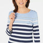 Karen Scott Sport Top Listrado Feminino Manga 3/4 Azul Tamanho Médio