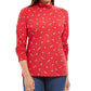 Karen Scott Feminino Esqui Pinguins Estampado Mock Neck Top Vermelho Tamanho X-S