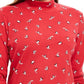 Karen Scott Feminino Esqui Pinguins Estampado Mock Neck Top Vermelho Tamanho X-S