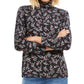 Blusa feminina Karen Scott com estampa de gola alta, preta, tamanho grande