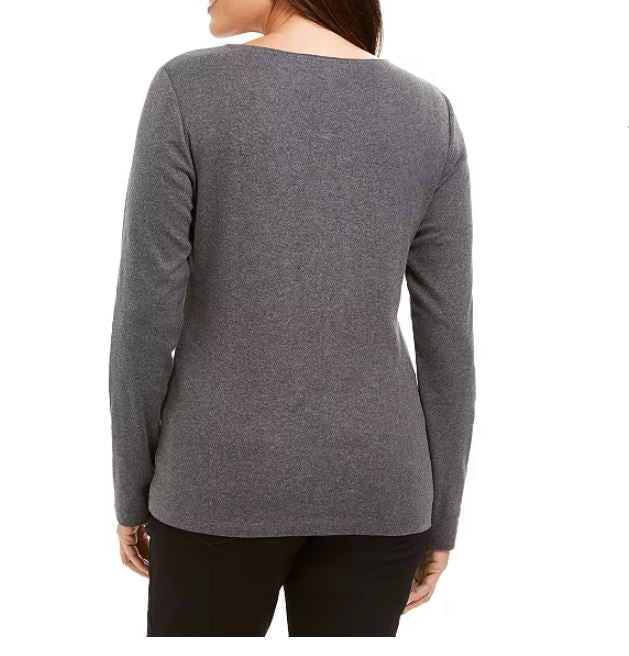 Blusa feminina Karen Scott de algodão com estampa de glitter, cor carvão, tamanho médio