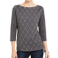 Karen Scott Blusa feminina com decote em V e manga 3/4, preta, tamanho XS