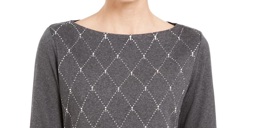 Karen Scott Blusa feminina com decote em V e manga 3/4, preta, tamanho XS