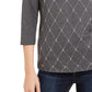 Karen Scott Blusa feminina com decote em V e manga 3/4, preta, tamanho XS