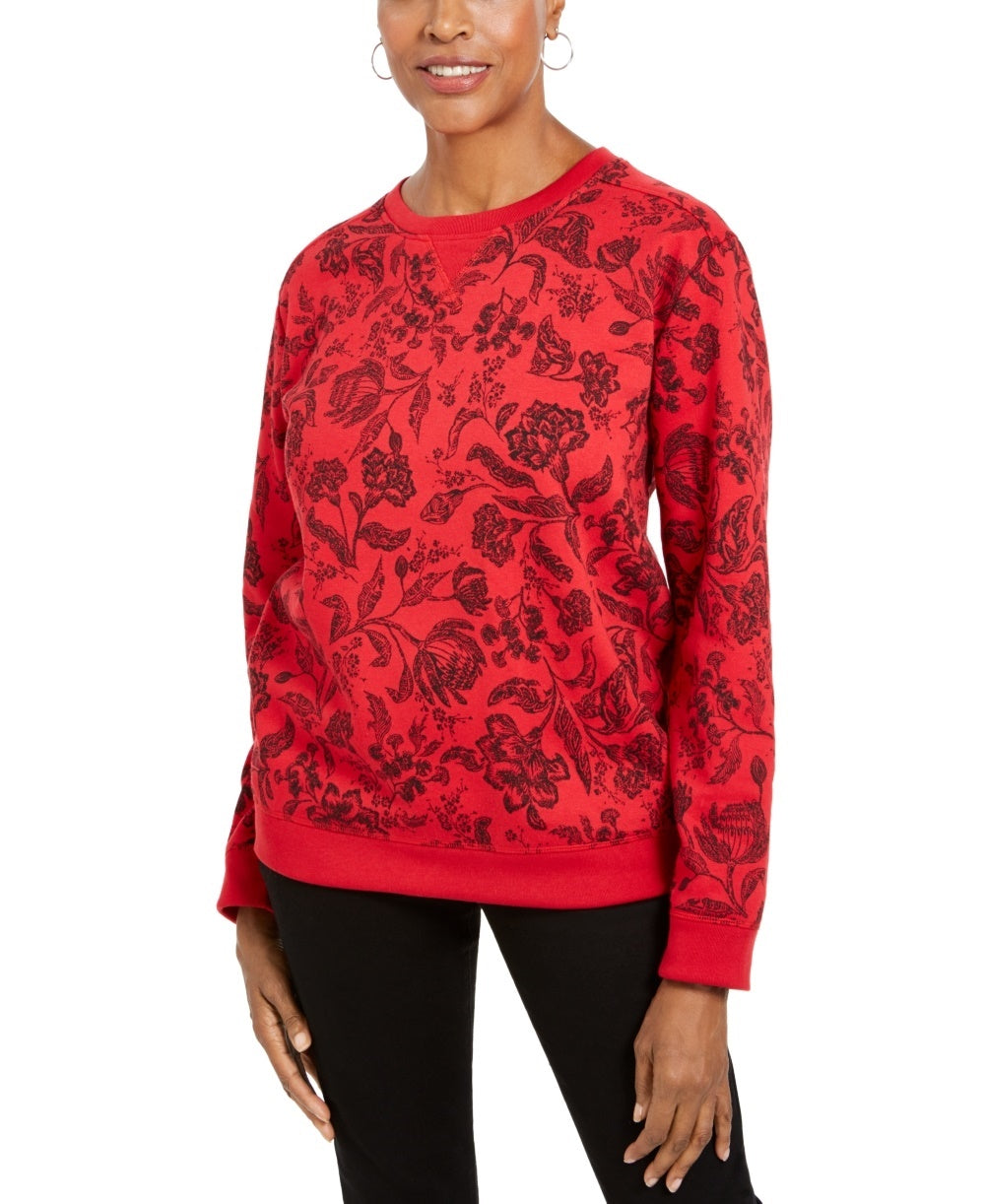 Moletom feminino esportivo Karen Scott com estampa crepuscular, vermelho, tamanho X-S