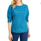 Karen Scott Sport Space-Dye Microfleece Top Feminino Azul Marinho Tamanho Médio