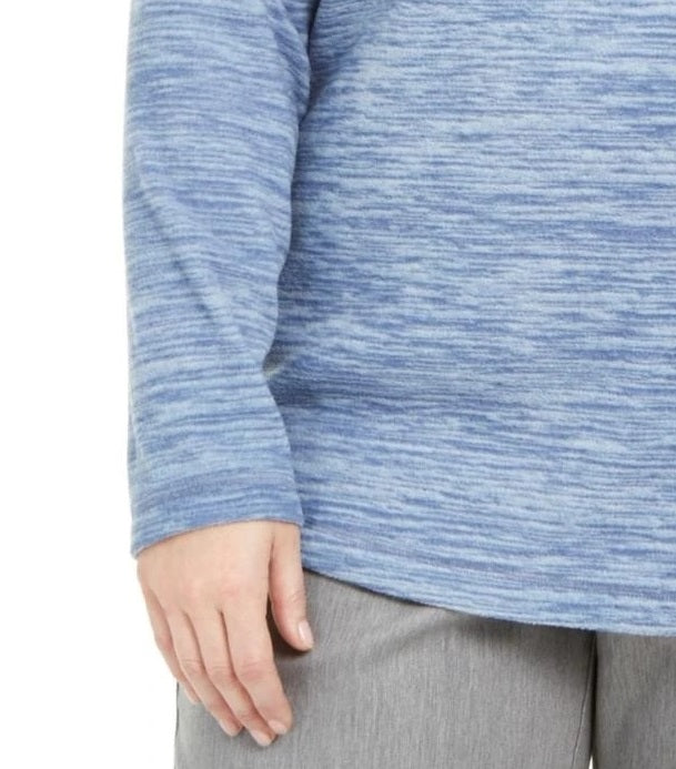 Karen Scott Sport Space-Dye Microfleece Top Feminino Azul Marinho Tamanho Médio