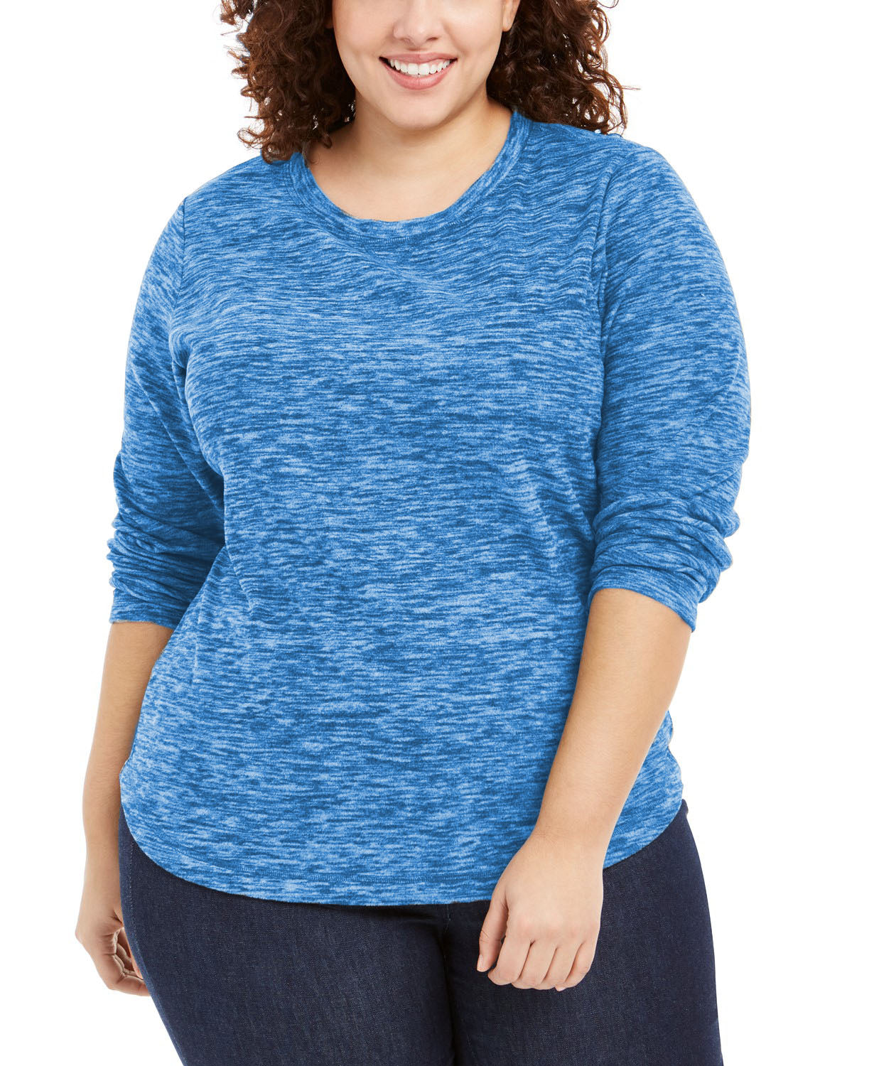 Karen Scott Blusa de microfibra mesclada feminina, azul marinho, tamanho 1X