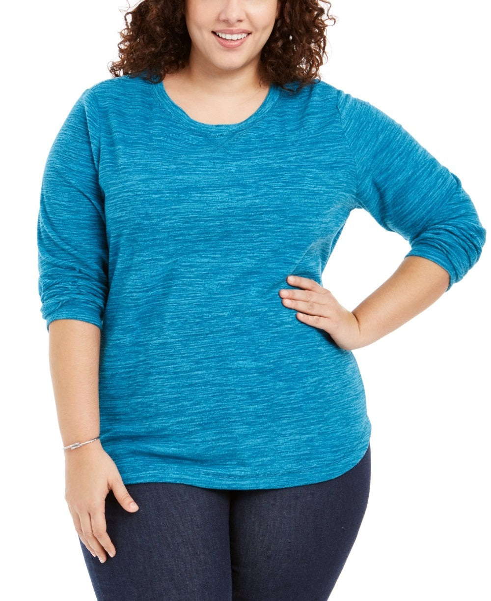 Karen Scott Plus Marled Microfleece Top Feminino Azul Tamanho 0X
