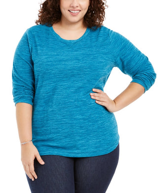 Karen Scott Women's Plus Marled Microfleece Top Blue Size 0X