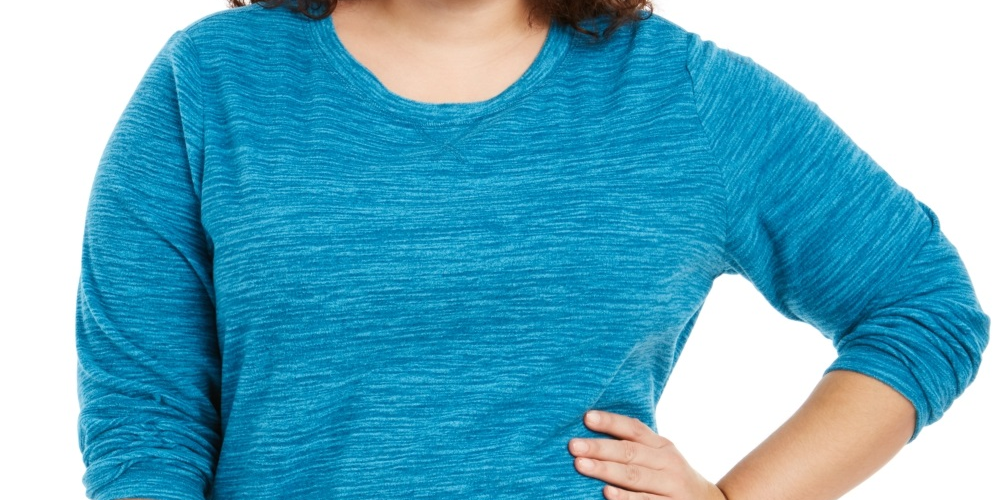 Karen Scott Plus Marled Microfleece Top Feminino Azul Tamanho 0X