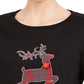 Camiseta feminina Karen Scott preta estampada, manga comprida, gola redonda, tamanho médio
