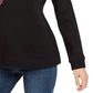 Camiseta feminina Karen Scott preta estampada, manga comprida, gola redonda, tamanho médio