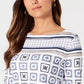 Charter Club Blusa feminina estampada manga 3/4 branca tamanho pequeno pequeno
