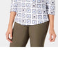 Charter Club Blusa feminina estampada manga 3/4 branca tamanho pequeno pequeno