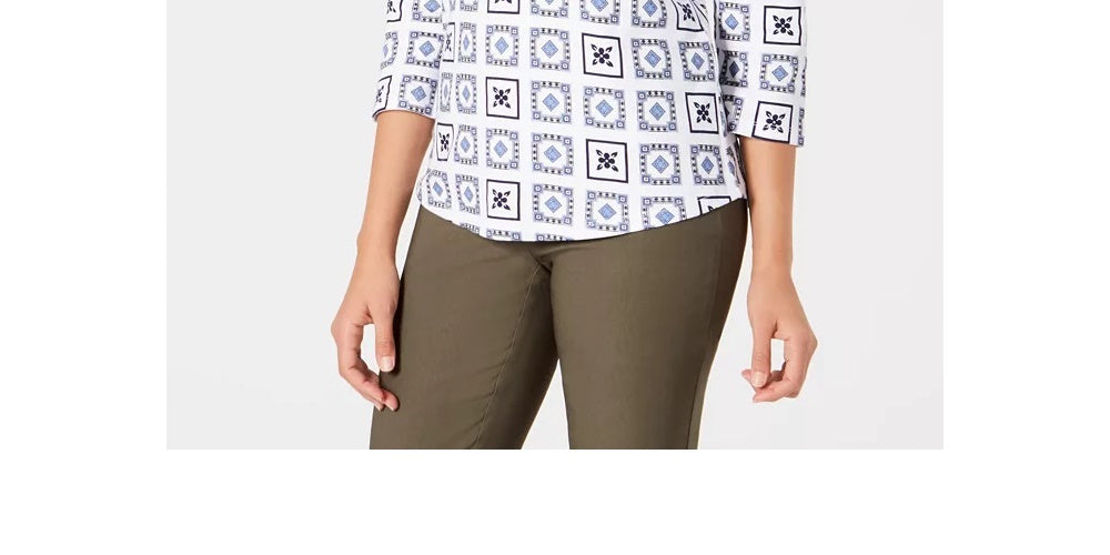 Charter Club Blusa feminina estampada manga 3/4 branca tamanho pequeno pequeno