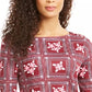 Charter Club Blusa de algodão estampada feminina, manga 3/4, vermelha, tamanho pequeno